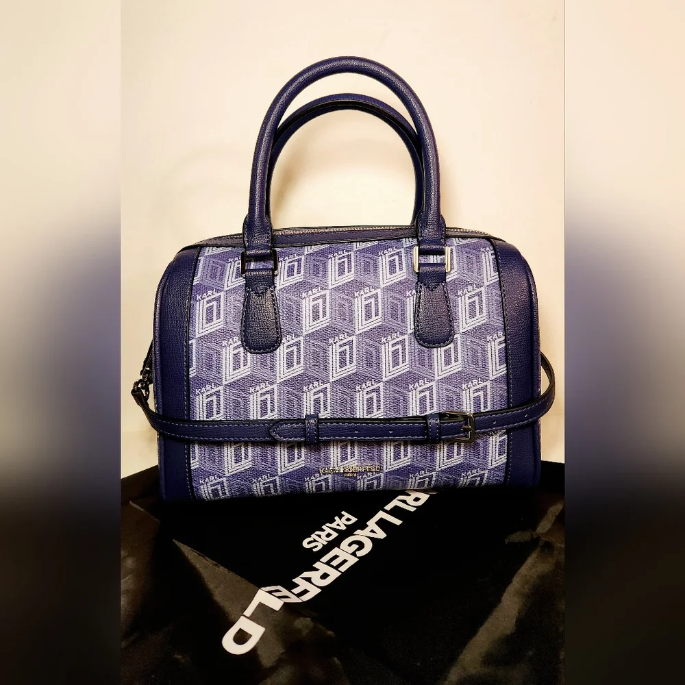 NWT! Karl Lagerfeld Paris Adele Monogram satchel in Indigo - Picture 1 of 4